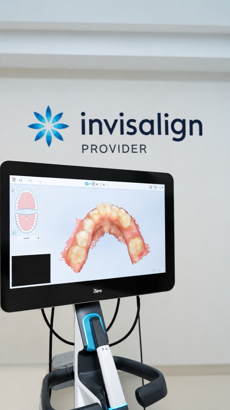 A 3D scan of a patient’s teeth on the iTero scanner screen
